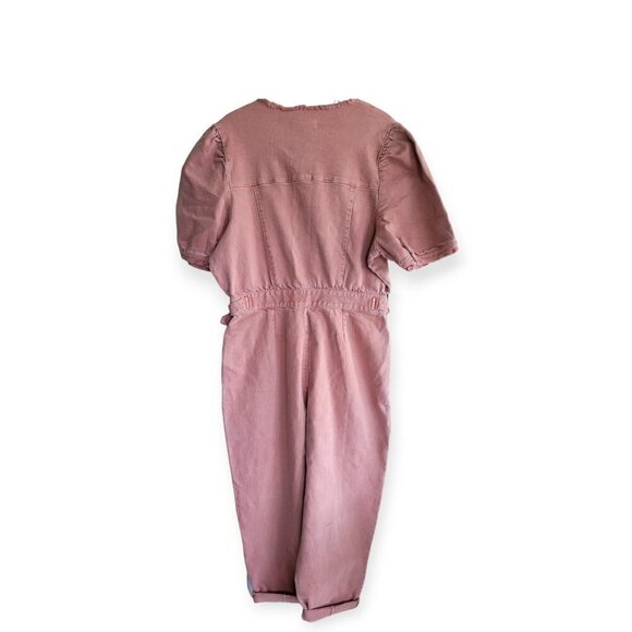 Mauby Blush Pink Puff Sleeve Denim Jumpsuit Small NWT Adjustable Belt - Picture 5 of 16
